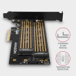 AXAGON PCI-E 3.0 PCEM2-D 4x - DUAL M.2 SSD (NVMe + SATA), dual voltage, up to 110mm SSD