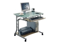 TECHLY Compact Desk for PC Metal Glass with Wheels