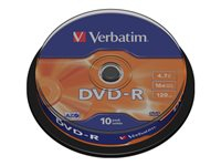 VERBATIM DVD-R 120 min. / 4.7GB 16x 10-pack spindle DataLife Plus, scratch resistant surface 43523
