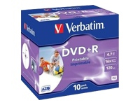 VERBATIM 10x DVD+R 4.7GB 120Min 16x JC Jewelcase printable media