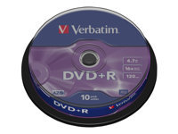 VERBATIM DVD+R 120 min. / 4.7GB 16x 10-pack spindle DataLife Plus scratch resistant