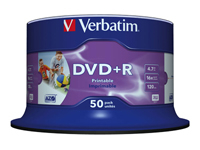 VERBATIM inkjet printable DVD+R 120 min. 4.7GB 16x 50-pack spindle DataLife Plus white photo fullsize surface