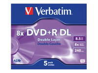 VERBATIM dual layer DVD+R 240 min. / 9.4GB 8x 5-pack jewelcase scratch resistant surface