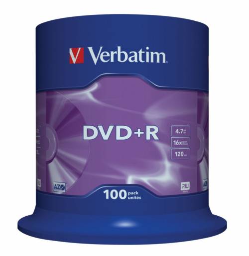 Verbatim DVD+R 16x 4.7GB 100P CB Matt Silver 43551