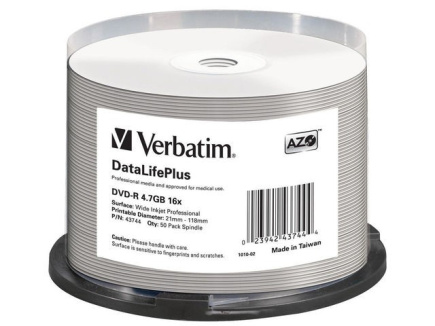 Verbatim DVD-R 16x 4.7GB 50P CB Printable AZO DL+ NO ID Verbatim DVD-R 16x 4.7GB 50P CB Printable AZO DL+ NO ID