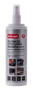 Activejet AOC-269 Liquid, Screen cleaning kit 2in1 250 ml, 20x20 cm,  Screen cleaner, plastic cleaner and microfiber cleaning cloth 20x20 cm
