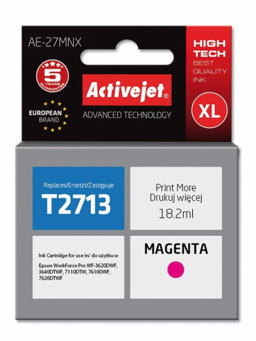 Activejet AE-27MNX Ink cartridge (replacement for Epson 27XL T2713; Supreme; 18 ml; magenta)
