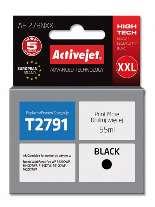 Activejet AE-27BNXX Ink cartridge (replacement for Epson 27XXL T2791; Supreme; 55 ml; black)