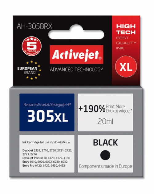 Activejet AH-305BRX Ink (replacement for HP 305 XL 3YM62AE; Premium; 20 ml; black)