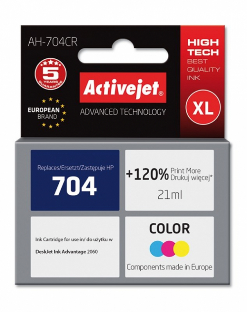 Activejet AH-704CR Ink Cartridge (replacement for HP 704 CN693AE; Premium; 21 ml; colour)