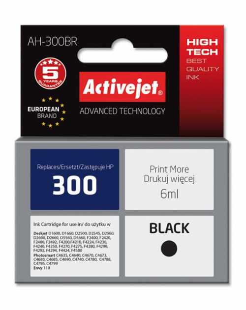 Activejet AH-300BR ink (replacement for HP 300 CC640EE; Premium; 6 ml; black)