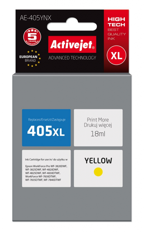 Activejet AE-405YNX ink (replacement for Epson 405XL C13T05H44010; Supreme; 18ml; yellow)