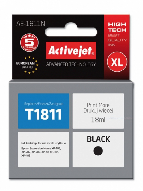 Activejet AE-1811N Ink Cartridge (Replacement for Epson 18XL T1811; Supreme; 18 ml; black)