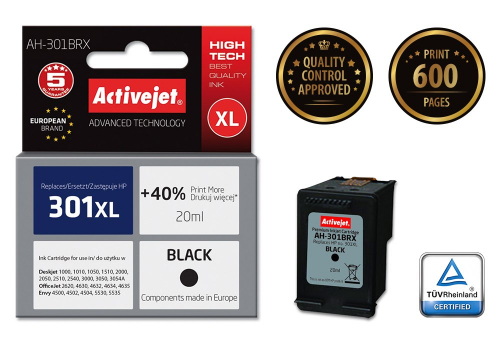 Activejet Ink Cartridge AH-301BRX (HP 301XL CH563EE compatible; Premium; 20 ml; black)
