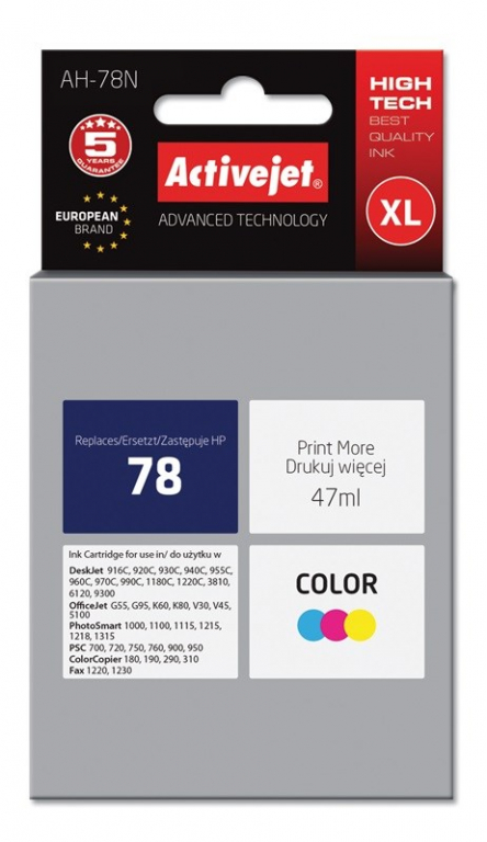 Activejet AH-78N Ink Cartridge (Replacement HP 78 C6578D; Supreme; 47 ml; color)