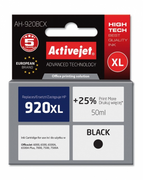 Activejet AH-920BCX Ink Cartridge (replacement for HP 920XL CD975AE; Premium; 50 ml; black)