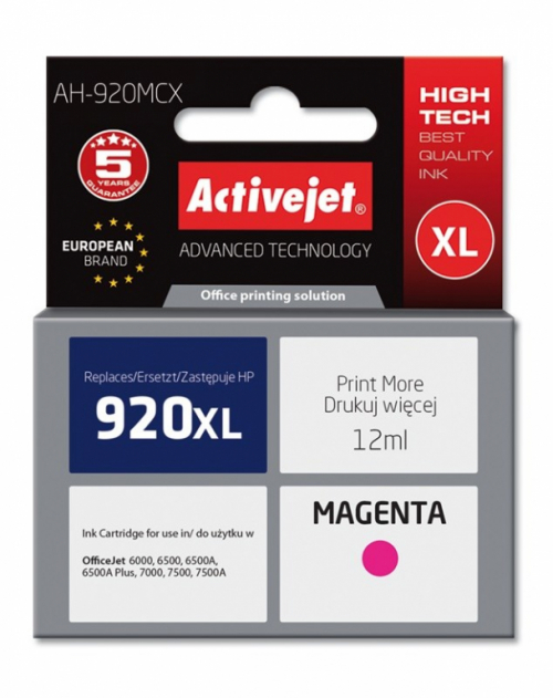 Activejet AH-920MCX Ink Cartridge (replacement for HP 920XL CD973AE; Premium; 12 ml; magenta)