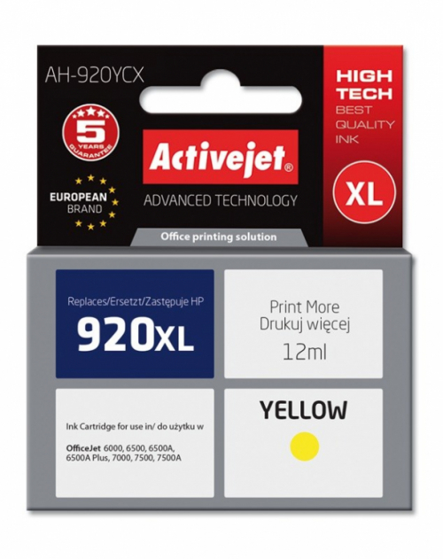 Activejet AH-920YCX Ink Cartridge (replacement for HP 920XL CD974AE; Premium; 12 ml; yellow)