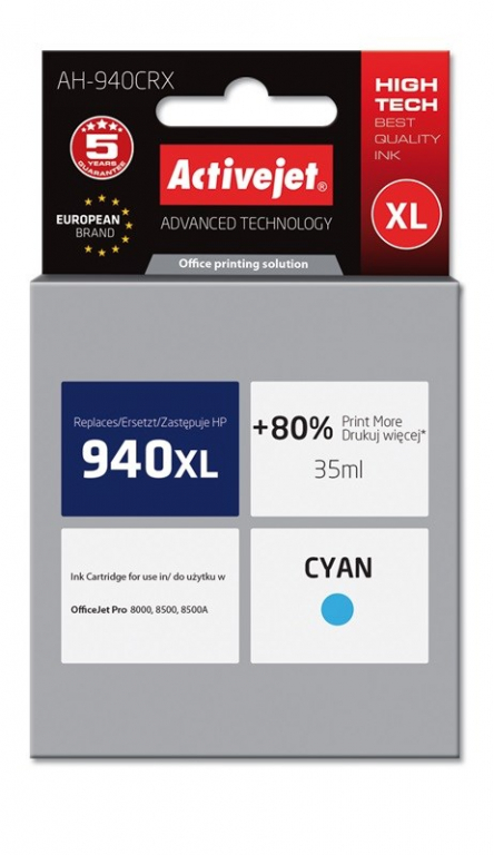 Activejet AH-940CRX Ink (replacement for HP 940XL C4907AE; Premium; 35 ml; cyan)