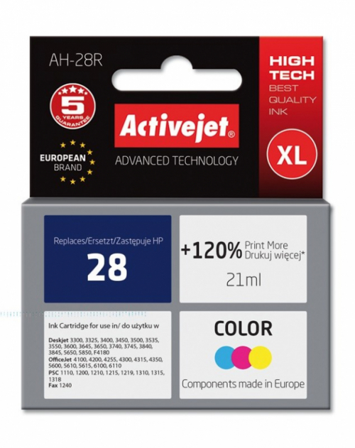 Activejet AH-28R Ink cartridge (replacement for HP 28 C8728A; Premium; 21 ml; color)