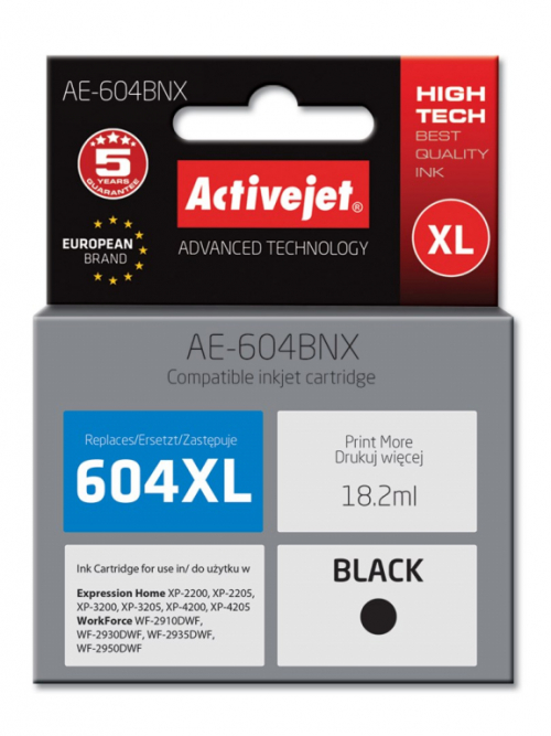 Activejet AE-604BNX Ink (replacement Epson 604XL C13T10H14010, 500 pages; 18,2 ml; Supreme; black)
