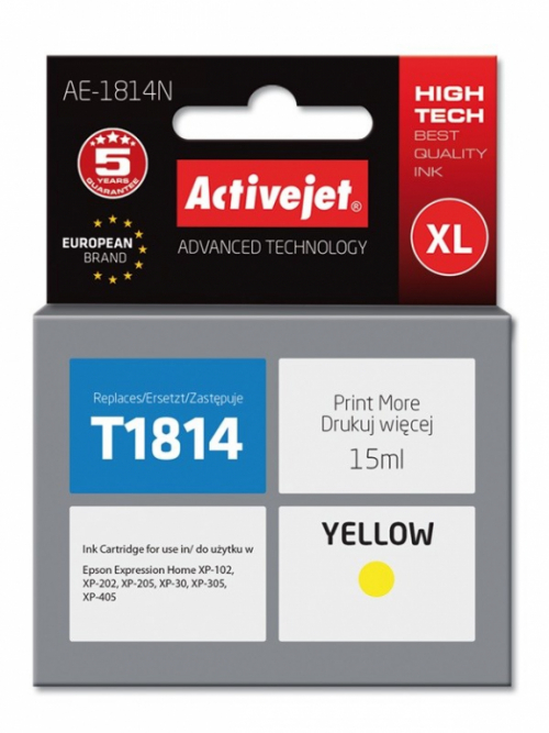 Activejet AE-1814N Ink cartridge (replacement for Epson 18XL T1814; Supreme; 15 ml; yellow)