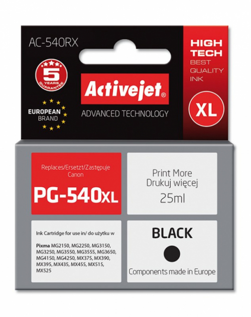 Activejet AC-540RX Ink cartridge (replacement for Canon PG-540XL; Premium; 25 ml; 700 pages, black)