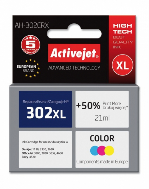 Activejet AH-302CRX ink (replacement for HP 302XL F6U67AE; Premium; 21 ml; color)