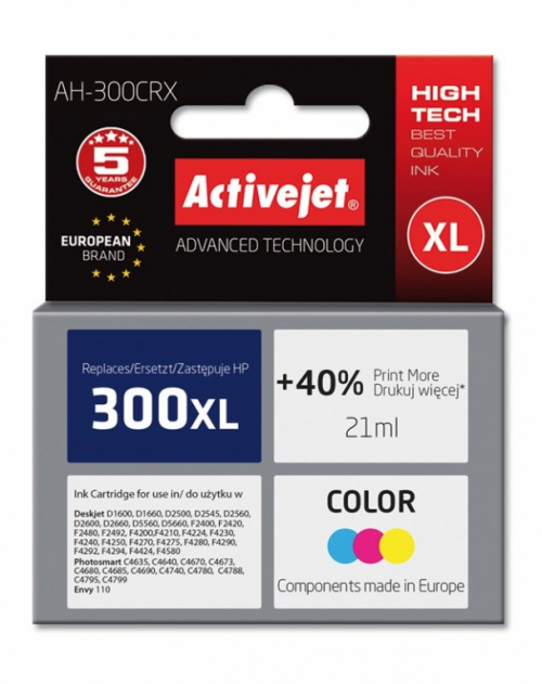 Activejet AH-300CRX Ink Cartridge (replacement for HP 300XL CC644EE; Premium; 21 ml; colour)