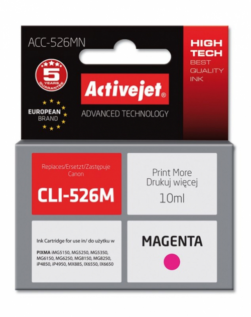 Activejet ACC-526MN Ink cartridge (replacement for Canon CLI-526M; Supreme; 10 ml; magenta)