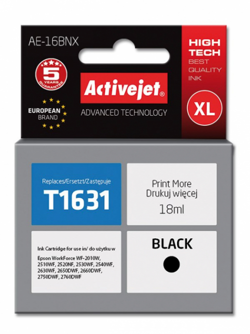 Activejet AE-16BNX Ink cartridge (replacement for Epson 16XL T1631; Supreme; 18 ml; black)