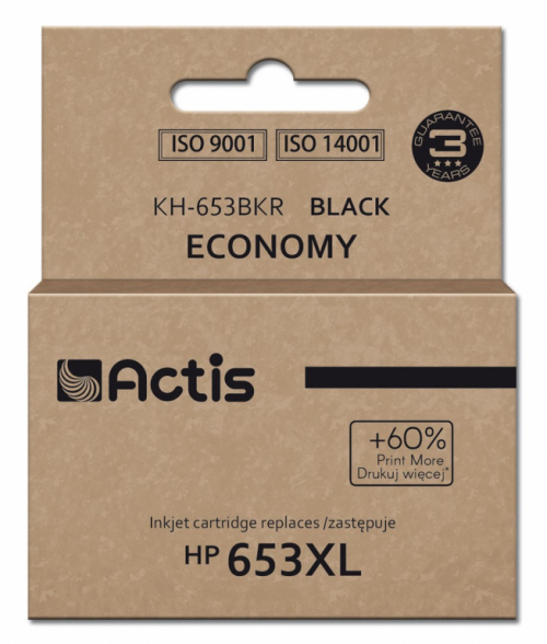 Actis KH-653BKR Ink Cartridge (replacement for HP 653XL 3YM75AE; Premium; 20ml; 575 pages; black)