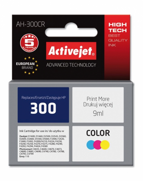 Activejet AH-300CR Ink (replacement for HP 300 CC643EE; Premium; 9 ml; colour)
