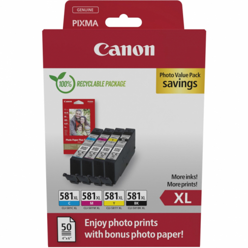 Canon Tinte CLI-581XL 2052C004 4er Multipack (BKMCY) + Fotopapier