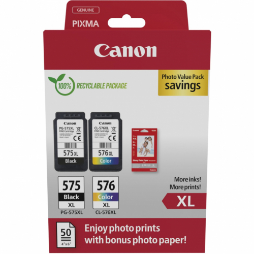 Canon Tinte PG-575XL/CL-576XL 5437C006 2er Multipack (BK/Color) inkl. Fotopapier