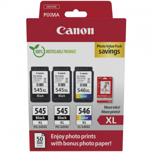 Canon Tinte PG-545XL/CL-546XL 8286B015 3er Multipack (2xBK/Color) inkl. Fotopapier