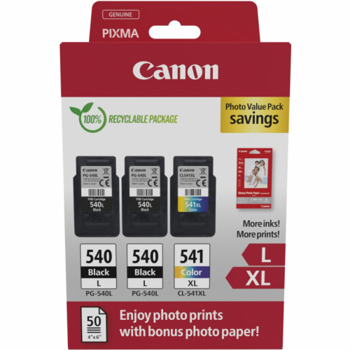 Canon Tinte PG-540L/CL-541XL 5224B015 3er Multipack (2xBK/Color) inkl. Fotopapier