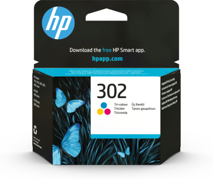 HP 302 Tri-color Ink Cartridge, 165 pages, for HP Officejet 3830,3834,4650, Deskjet 2130,3630,1010, Envy 4520