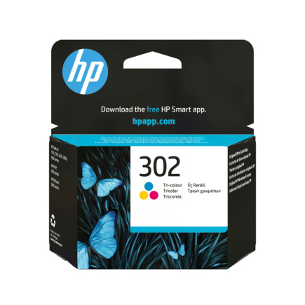 HP 302 Tri-color Ink Cartridge, 165 pages, for HP Officejet 3830,3834,4650, Deskjet 2130,3630,1010, Envy 4520