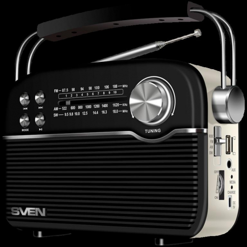 Speaker SVEN SRP-500, black (3W, Bluetooth,FM/AM/SW, USB, microSD, AUXt, battery)