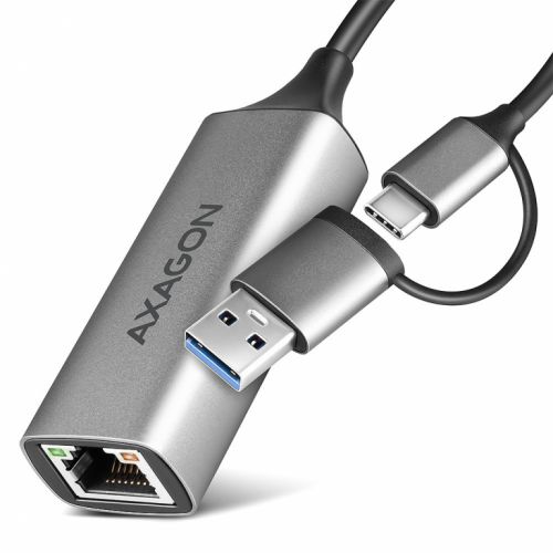 AXAGON ADE-TXCA Gigabit Ethernet Adapter, USB-C + USB-A - Titanium Grey