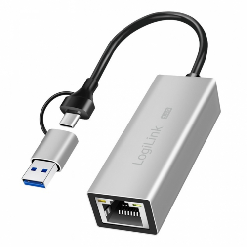 LogiLink USB-A/-C to 2,5G Ethernet adapter, gray