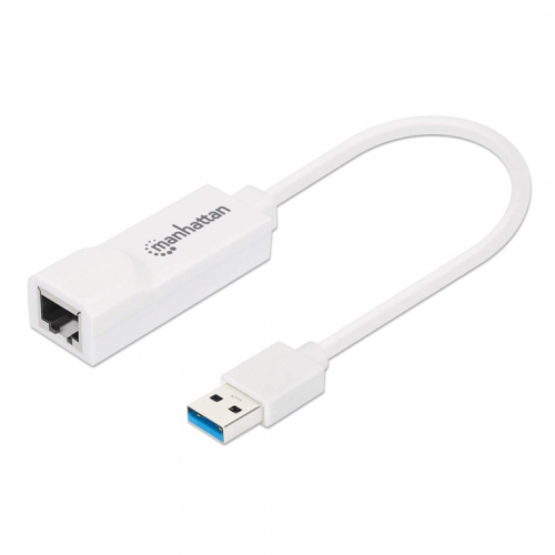 Manhattan USB-A Gigabit Network Adapter, White, 10/100/1000 Mbps Network, USB 3.0, Ethernet, RJ45, Three Year Warranty, Equivalent to USB31000SW.