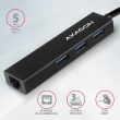 AXAGON Hub HMA-GL3A 3x USB-A + GLAN, USB3.2 Gen 1, metal, 20cm USB-A cable