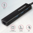 AXAGON Network card HMC-GL3A 3x USB-A + GLAN, USB 3.2 Gen 1 hub, metal, 20cm USB-C cable