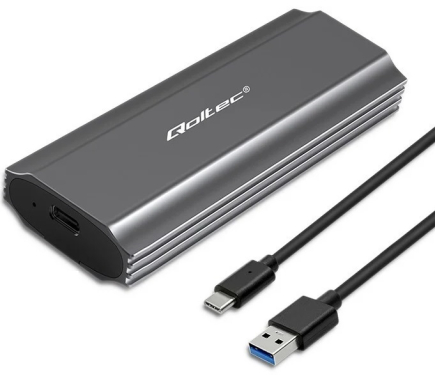 Qoltec NV2271 - Storage enclosure - M.2 NVMe/SATA 10Gbps UASP -  USB-C 3.1 (Gen 2) - grey - USB-C to USB-A cable