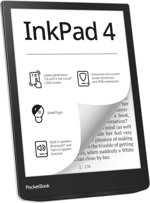 PocketBook InkPad 4 e-book reader Touchscreen 32 GB Wi-Fi Must, Silver