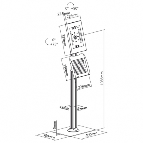 Maclean MC-476W Floor Advertising Tablet Holder with Locking Device, 9.7