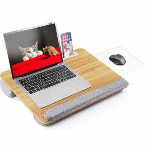 Techly Bamboo Portable Laptop Desk Stand with Padded Base and Tablet Stand