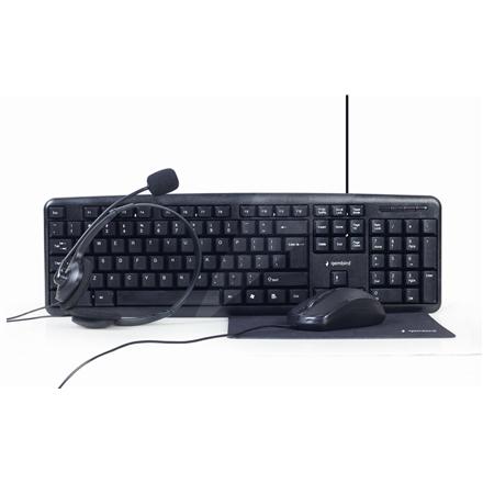 Gembird | 4-in-1 Multimedia office set | KBS-UO4-01 | Keyboard, Mouse, Pad and Kõrvaklapid mikrofoniga Set | Wired | Mouse included | US | Black | 630 g
